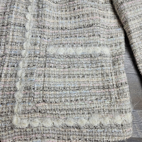 St. John Couture Blazer Skirt Suit Set Size 4 Tweed Beige With Pastel Woven - Picture 4 of 15